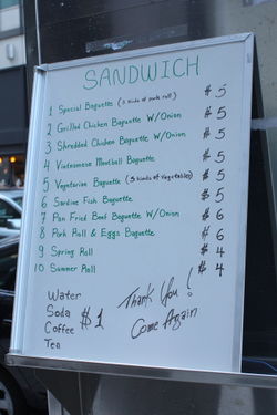 Banh mi cart menu