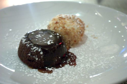 10 downing chocolate cake almond ganache salted caramel with malted gelato