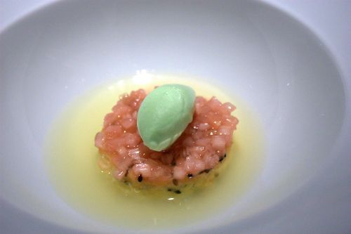 Sergi arola gastro rhubarb wtih pea ice cream pineaple soup