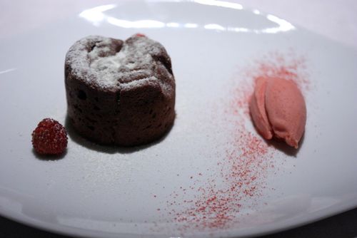 Sergi arola gastro chocolate cake chile pepper coulant strawberry ice cream