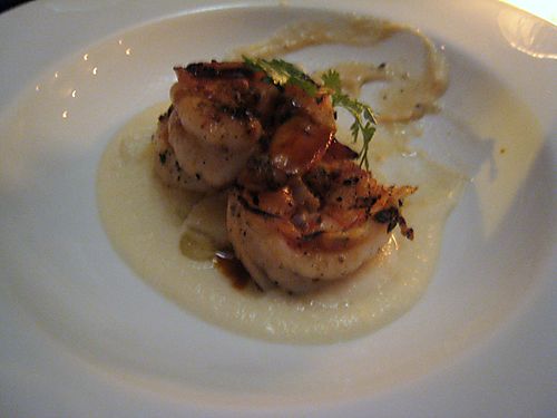 James grilled prawns with sunchoke puree