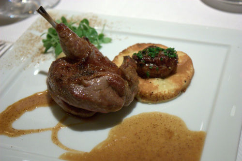 Jean georges squab onion compote corn pancake foie gras