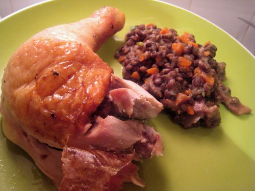 Roast chicken and lentils