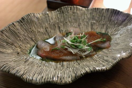 Matsugen kampachi sashimi with spicy ponzu