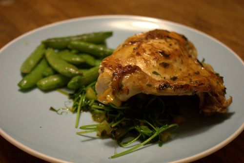 Saffron chicken with snap peas