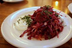 Belly shredded beets, mint