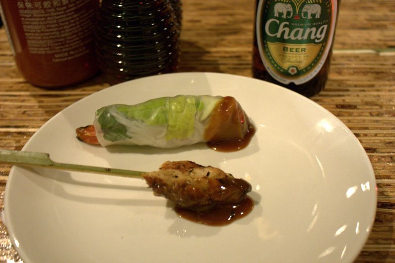 Obao satay & shrimp roll