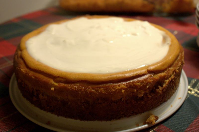 Belated thanksgiving bourbon pecan pumpkin cheesecake