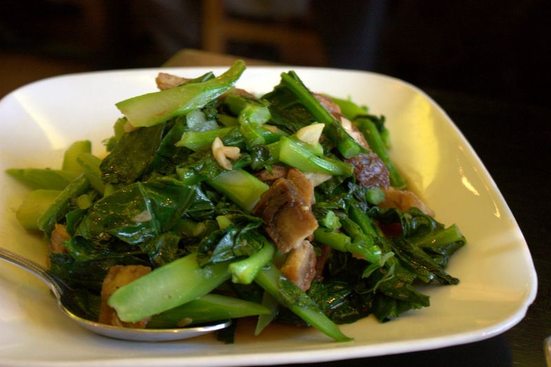 Sripraphai chinese broccoli with crispy pork