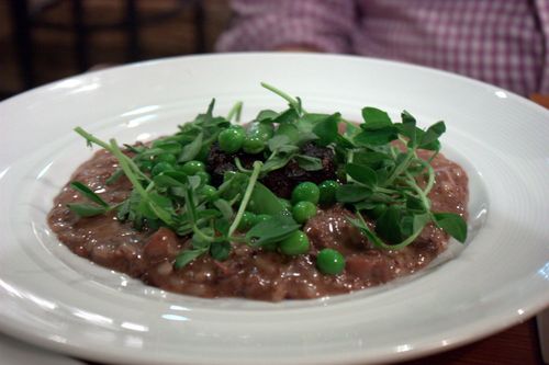 The vanderbilt risotto with boudin noir & peas