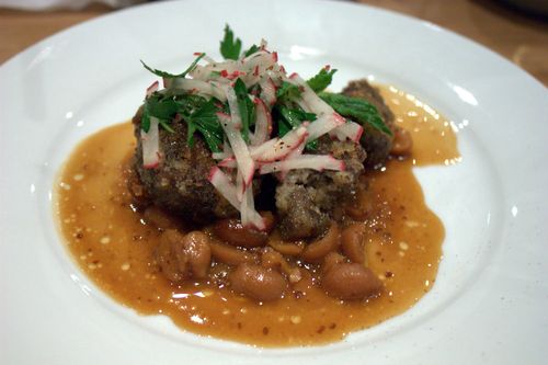 Cochon pork cheeks with peanuts & radishes