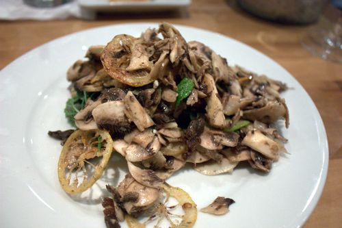Cochon mushroom salad with fried beef jerky & lemons