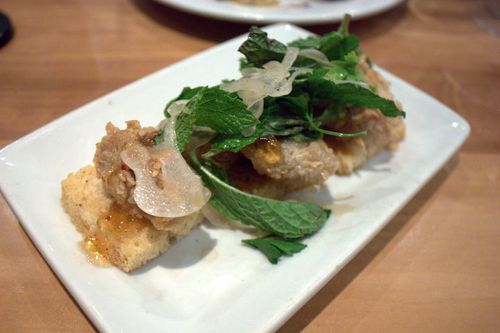 Cochon fried rabbit livers with pepper jelly toast