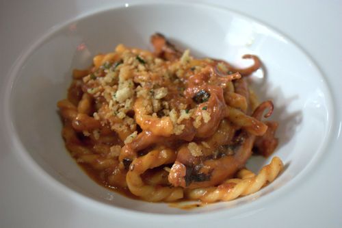 Marea fusilli red wine braised octopus, bone marrow