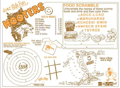 Hooters kids menu