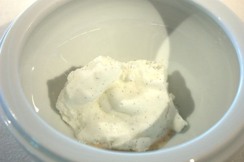 Mugaritz brioche helado de vainilla con agua de cebada