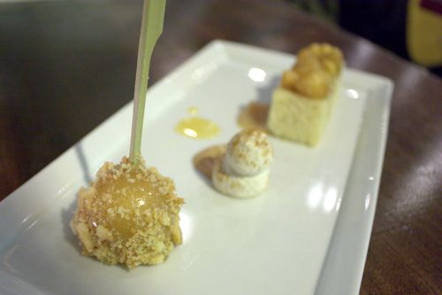 Wong caramel apple shortcake, sugar-roasted apples, brown butter cake, cinnamon cream, wee caramel apple