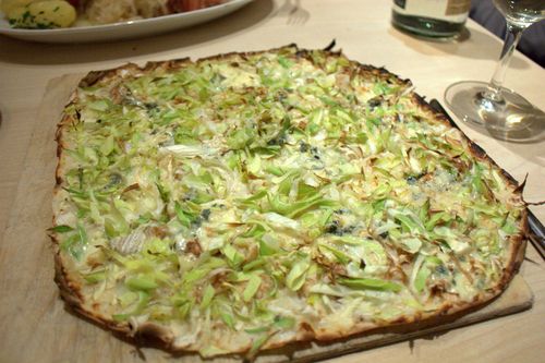 Renger patzsch bleu d’auvergne, leek, walnut tarte flambée