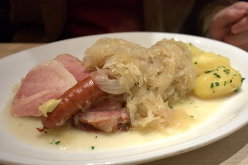 Renger patzsch alsatian sauerkraut with pork shoulder, pork knuckle, salt pork & smoked sausage