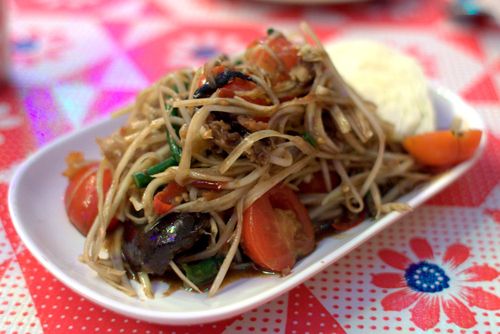 Pok pok black salted crab papaya salad