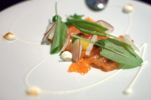 Empellon cocina mezcal cured ocean trout with cream cheese, roe & sal de gusanos