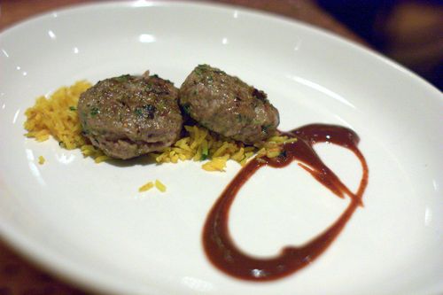 Zahav duck kebab, pistachios, saffron