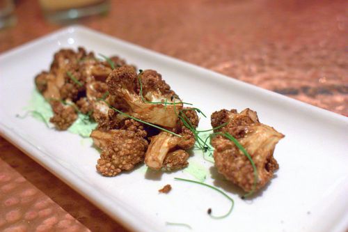 Zahav fried cauliflower, labaneh with chive, dill, mint, garlic