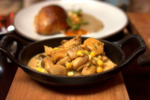 The nomad chicken, mushrooms, corn