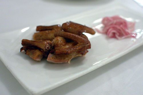 The chairman smoked baby pigeon with longjing tea & chrysanthemum