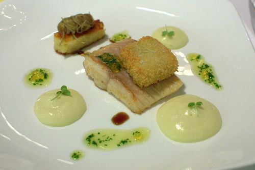 Onyx danube salmon, luke warm potato salad, crispy veal