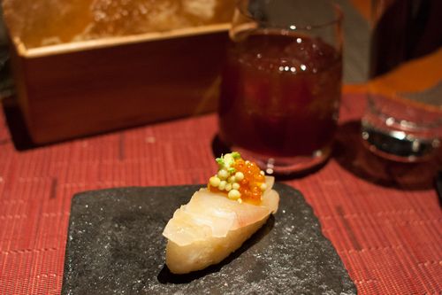 Wd-50 nigiri, salsify, seaweed, sesame