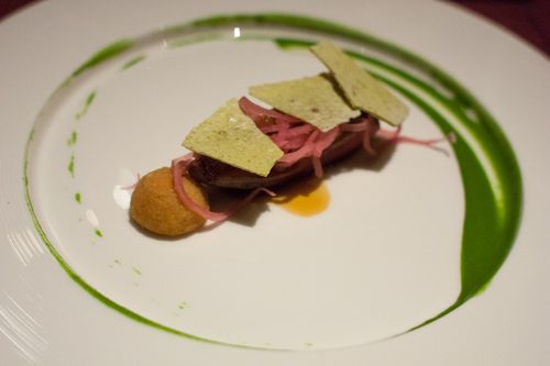 Wd-50 squab, tomato hummus, pickled turnips, tzatziki