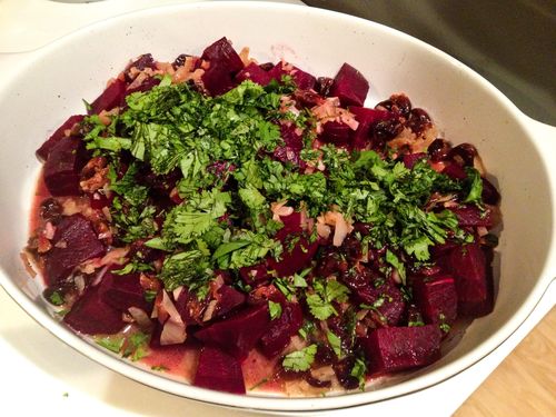 Charkhlis chogi (beets in tart cherry sauce)