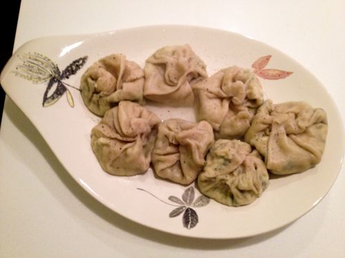 Khinkali qvelit (cheese and mint stuffed dumplings) 