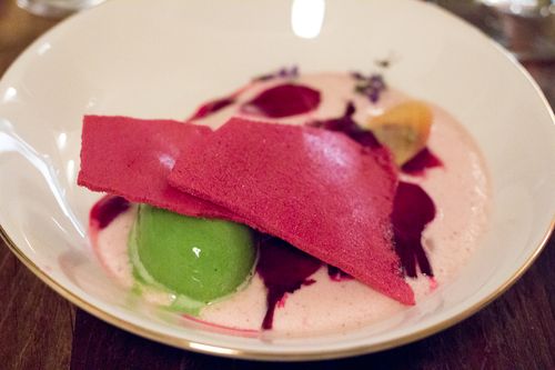 Luksus rhubarb, pea, beet, anise hyssop